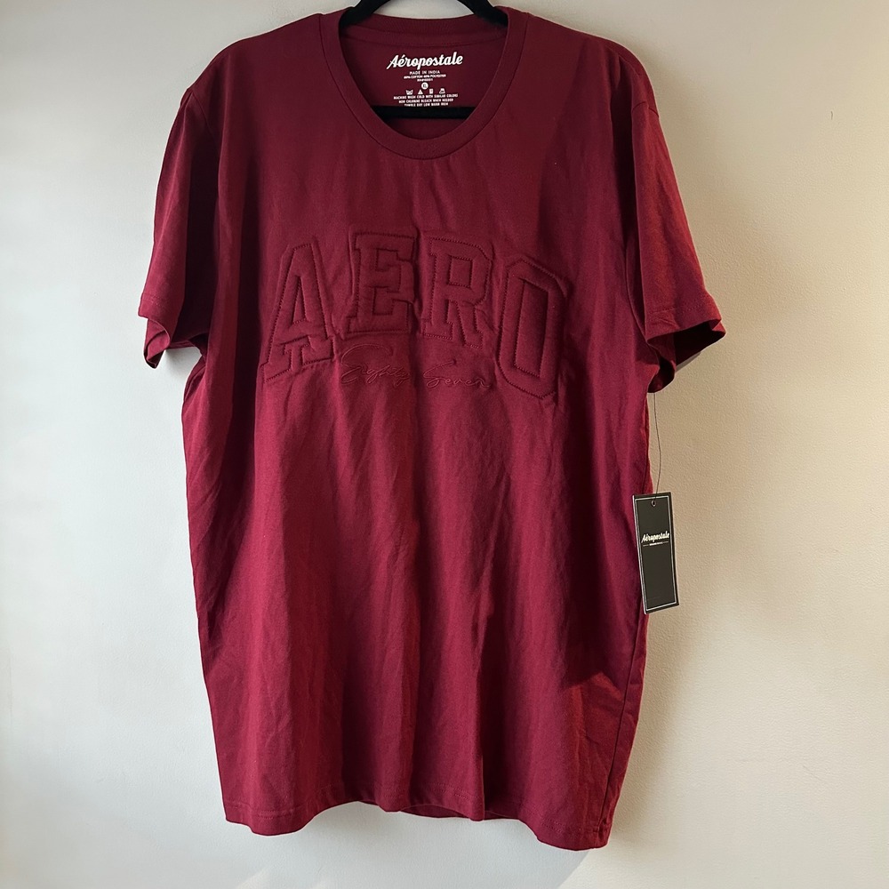 Aeropostale T-Shirt Mens XL Burgundy New Puff Print Aero Eighty Seven Logo Tee